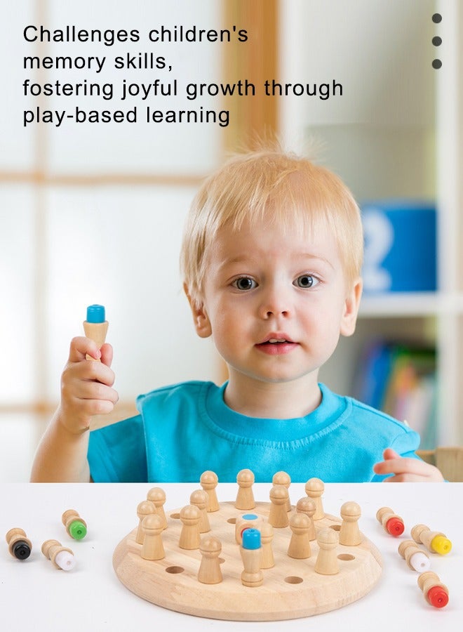 شطرنج الذاكرة الملون الخشبي للتعليم المبكر - لعبة ممتعة تفاعلية للتركيز والانتباه بين الوالدين والطفل - لعبة تعليمية وتنمية الدماغ للأطفال - Image 2