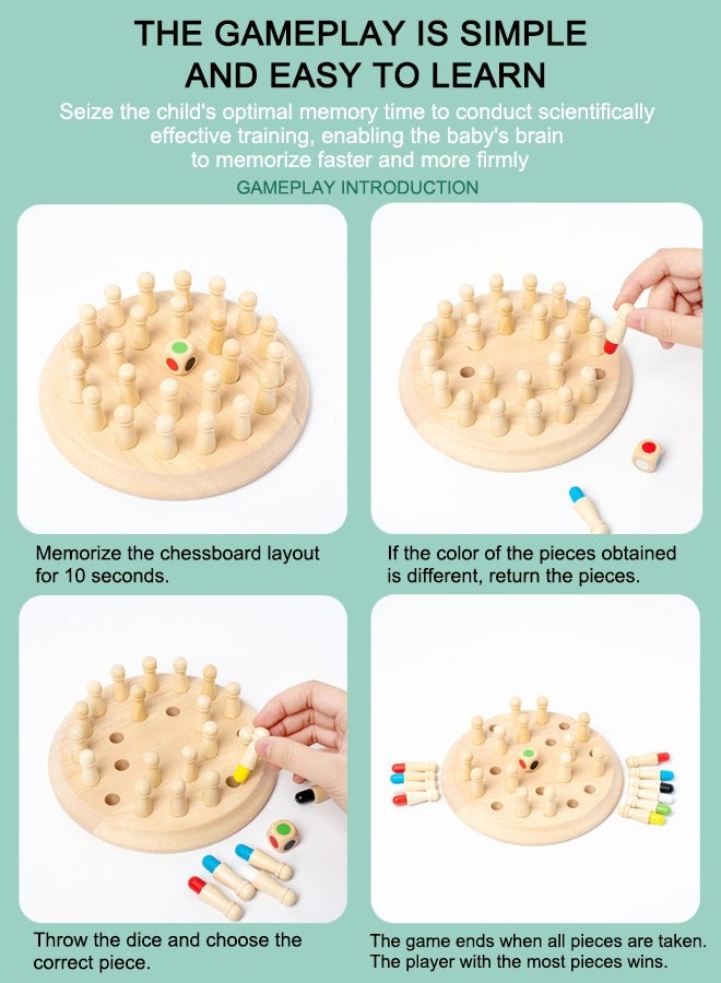 شطرنج الذاكرة الملون الخشبي للتعليم المبكر - لعبة ممتعة تفاعلية للتركيز والانتباه بين الوالدين والطفل - لعبة تعليمية وتنمية الدماغ للأطفال - Image 4