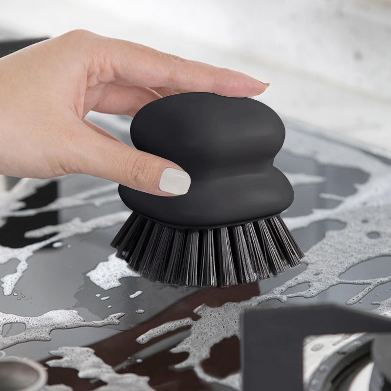 CD HOME Dish Brush with Handle, Kitchen Scrub Brushes for Cleaning, Dish Scrubber with Nylon bristles for Sink, Pots, Pans(1Pack Black Nylon bristles) - Image 3