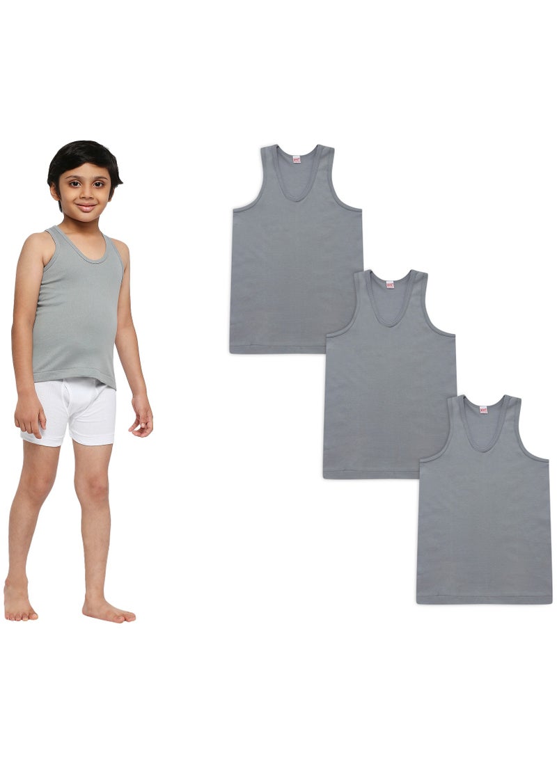 BYC BOY'S COTTON VEST (PACK OF 3) - DARK GREY  - Image 1