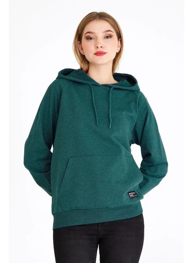 mmetalic Women's Green Hooded Basic Knit Sweatshirt.
