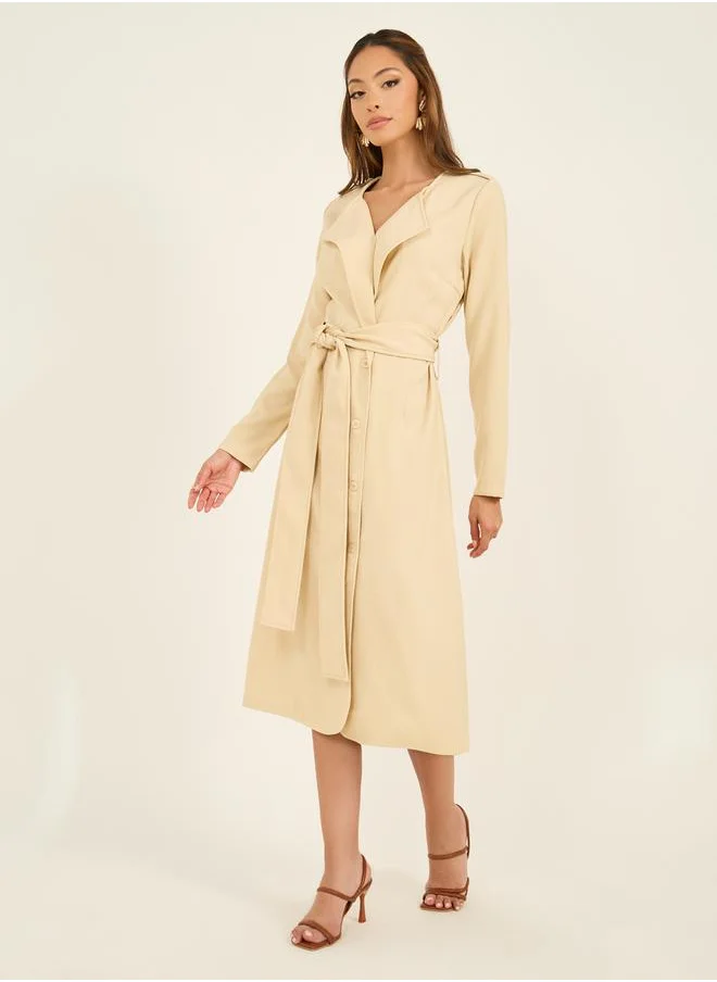 Styli Solid Long Sleeves Blazer Belted Midi Dress