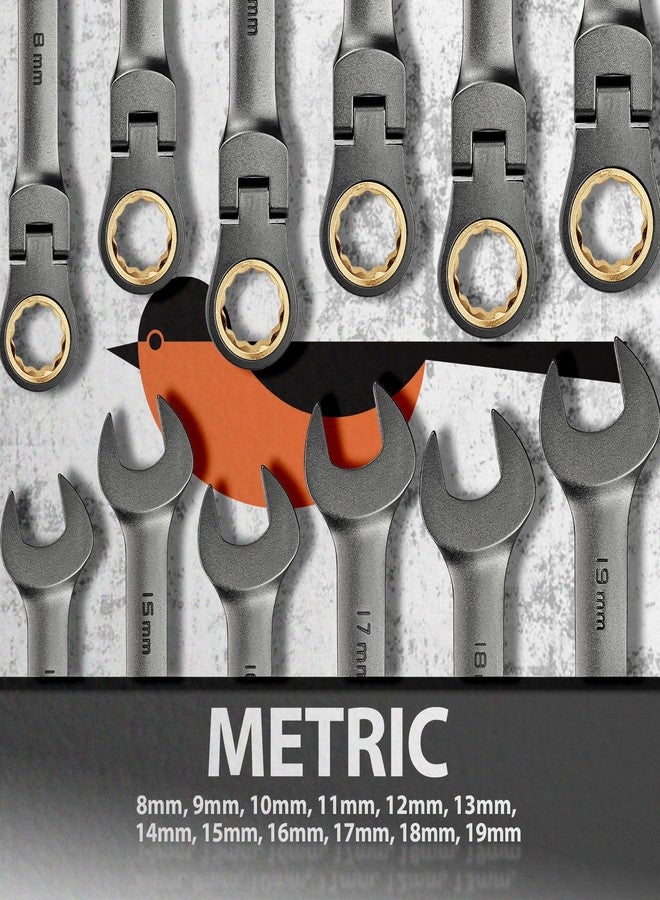 SUZUME 12-Piece (8mm-19mm) Flex Head Ratcheting Wrench Set with 72 Teeth 180° Flex Head Metric Ratcheting Wrench Set Cr-V Steel Rust-Resistant Ratchet Wrenches Set For Bicycle, Motorcycle, Car - Image 5