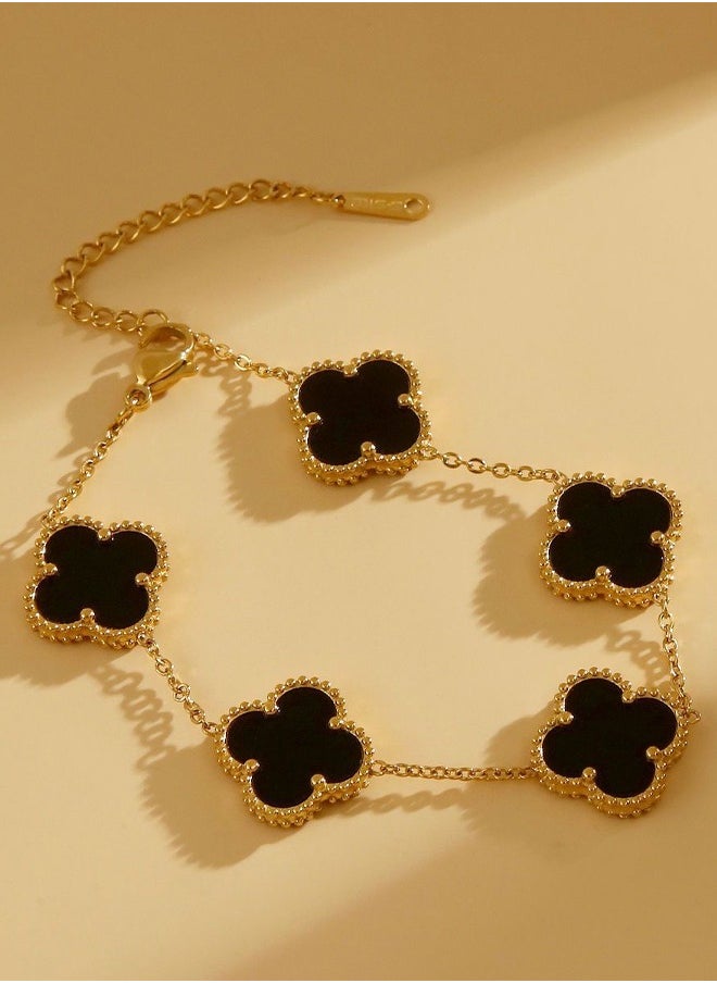 Generic - Women's 18k Gold Petal Bracelet, Reversible Lucky Flower Clover Van Cleef Collection - Image 1