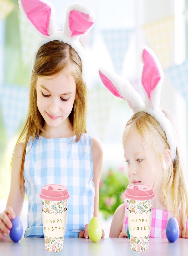 JarThenaAMCS 50 Set Easter Disposable Coffee Cups with Lids Gold Foil Sleeves Paper Cup Pastel Bunny Rabbit Egg Floral Drinking Cups for Easter Spring Party Supplies - Image 5