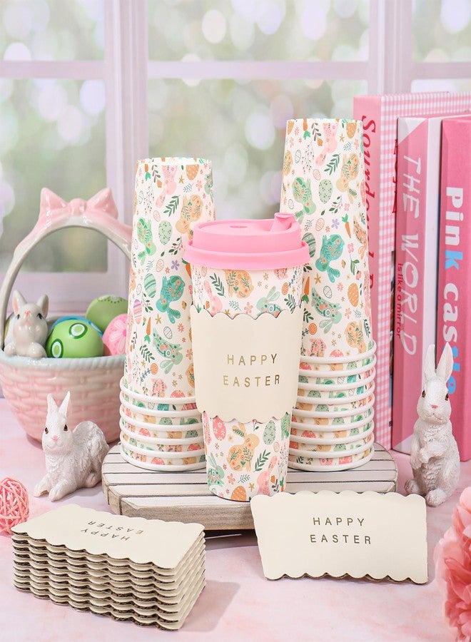 JarThenaAMCS 50 Set Easter Disposable Coffee Cups with Lids Gold Foil Sleeves Paper Cup Pastel Bunny Rabbit Egg Floral Drinking Cups for Easter Spring Party Supplies - Image 4