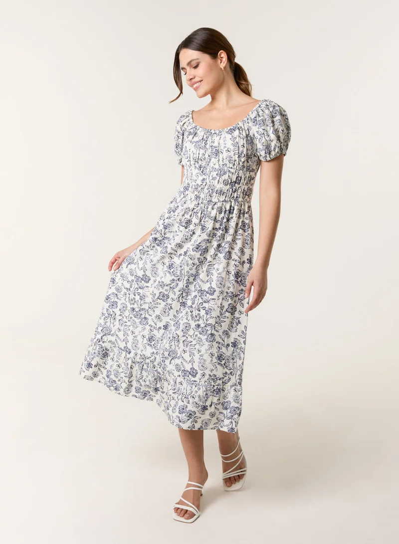 Blue Vanilla Ditsy Floral Puff Sleeve Dress