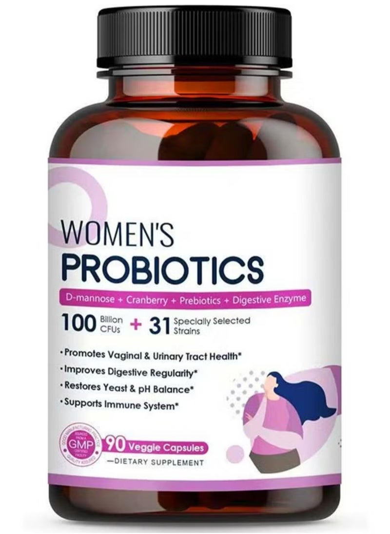 Probiotic Live Women’s Probiotic, 90 Caps 100 Billion CFU 31 Strains, with Organic Prebiotics Cranberry, Digestive Immune  - Image 1