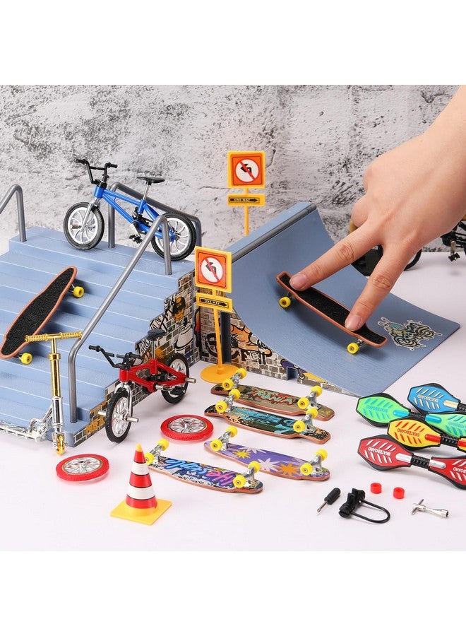 Skylety Skylety 31 Pieces Mini Finger Toys Set for Boy Girl Includes 6 Finger Skateboards, 4 Bikes, 2 Mini Scooters 4 Swing Board 8 Matched Wheels 7 Tool Accessories Educational Toy Party Favor(Novel) - Image 2