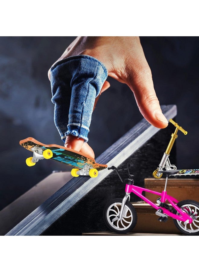 Skylety Skylety 31 Pieces Mini Finger Toys Set for Boy Girl Includes 6 Finger Skateboards, 4 Bikes, 2 Mini Scooters 4 Swing Board 8 Matched Wheels 7 Tool Accessories Educational Toy Party Favor(Novel) - Image 4