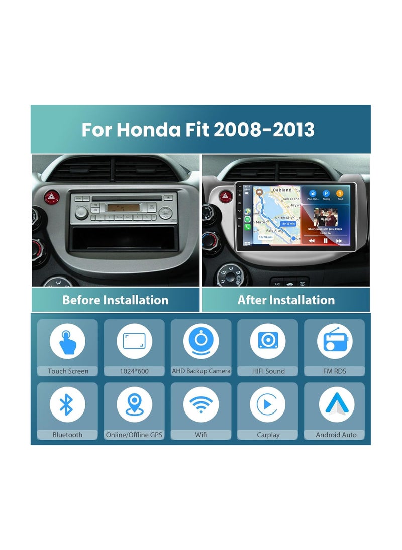 SHEZA STAR - Android Car Stereo for Honda Fit 2008 2009 2010 2011 2012 2013 2GB RAM 32GB ROM MirrorLink WiFi BT, 10 Inch Support Apple Carplay, 2.5D IPS Touch Screen with Backup Camera - Image 1