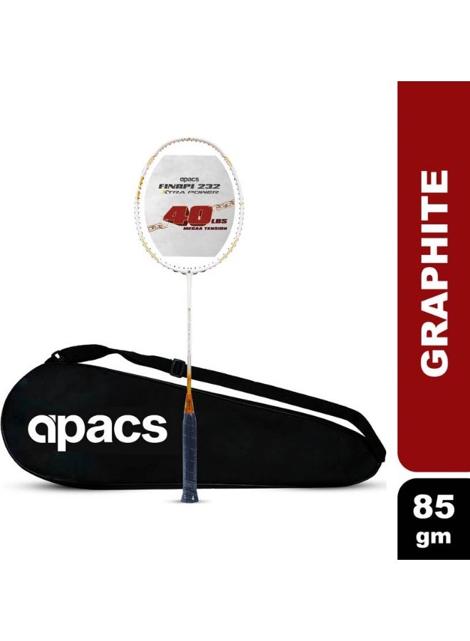 Apacs apacs Finapi 232 Xtra Power (40 LBS, 40T Extra Strong Graphite) White, Gold Unstrung Badminton Racquet  (Pack of: 1, 85 g)  - Image 1