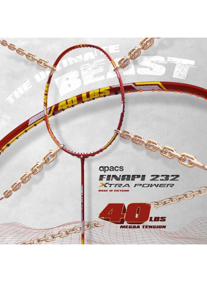 Apacs apacs Finapi 232 Xtra Power (40 LBS, 40T Extra Strong Graphite) White, Gold Unstrung Badminton Racquet  (Pack of: 1, 85 g)  - Image 3