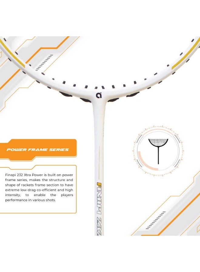 Apacs apacs Finapi 232 Xtra Power (40 LBS, 40T Extra Strong Graphite) White, Gold Unstrung Badminton Racquet  (Pack of: 1, 85 g)  - Image 4