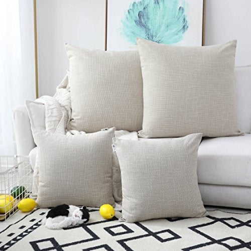 Kevin Textile 2 Pcs Simple Linen Pillow Covers Nordic Stars Soft Cushion Case with Hidden Zipper  24""x24""  Light Beige