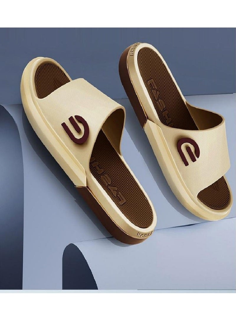 Aethvive Sport Slides for Men, Women & Teens, Cream Brown Two Tone Sport Slide Slippers, C Shape Anti Slip Waterproof Platform Cushioned Summer Slides, Shower Beach Gym Home Outdoor Daily Wear - Image 3