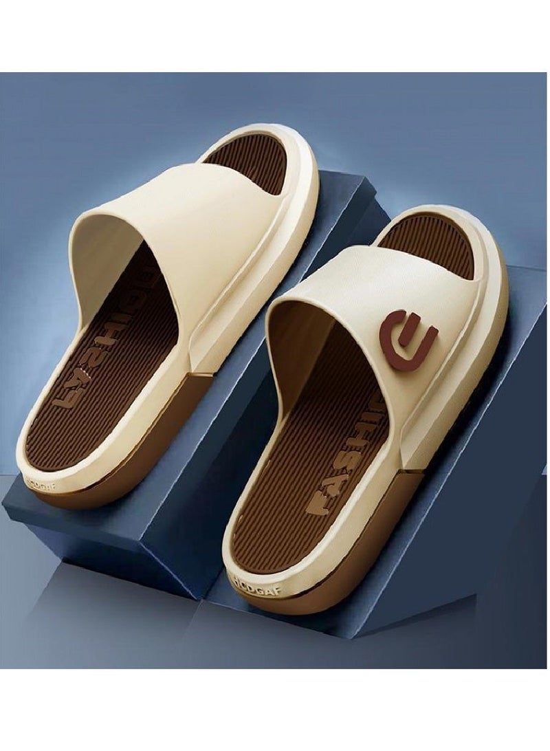 Aethvive Sport Slides for Men, Women & Teens, Cream Brown Two Tone Sport Slide Slippers, C Shape Anti Slip Waterproof Platform Cushioned Summer Slides, Shower Beach Gym Home Outdoor Daily Wear - Image 2