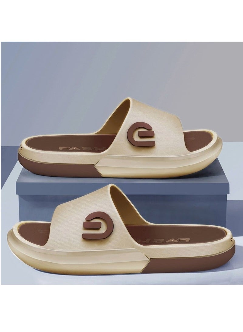 Aethvive Sport Slides for Men, Women & Teens, Cream Brown Two Tone Sport Slide Slippers, C Shape Anti Slip Waterproof Platform Cushioned Summer Slides, Shower Beach Gym Home Outdoor Daily Wear - Image 1