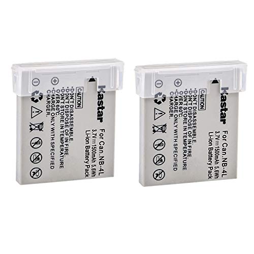 Kastar NB-4L Battery 2-Pack Replacement for Canon PowerShot SD30, SD40, SD200, SD300, SD400 SD430 SD450, SD600 SD630, SD750 SD780, SD940 SD960, SD1000 SD1100 SD1400, TX1, ELPH 100 300 310 331 VIXIA - Image 1
