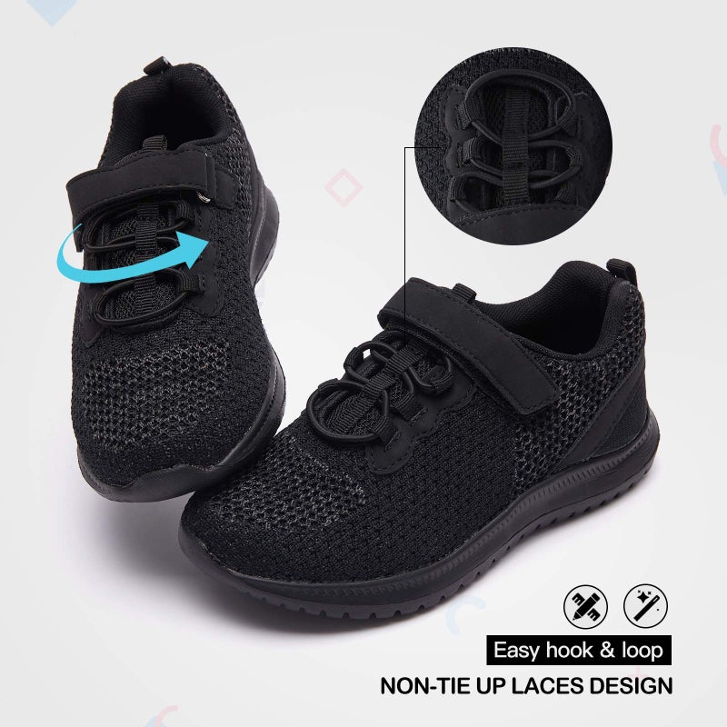 RUNSIDE Kids Shoes, Boys Girls Sneakers Lightweight Athletic Walking/Running Tennis Shoes, Size 1 Big Kid, Black - Image 5
