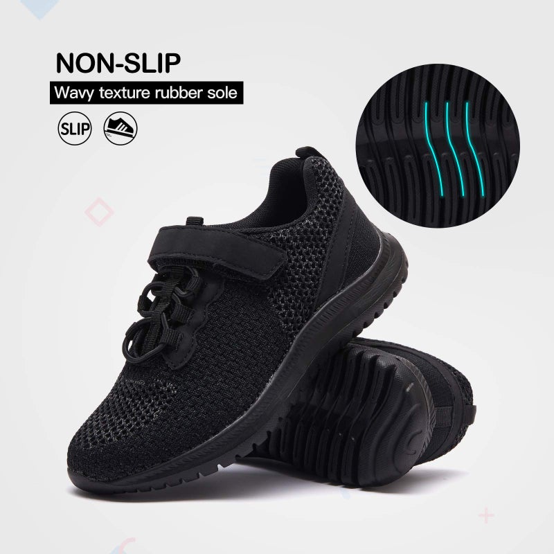 RUNSIDE Kids Shoes, Boys Girls Sneakers Lightweight Athletic Walking/Running Tennis Shoes, Size 1 Big Kid, Black - Image 4