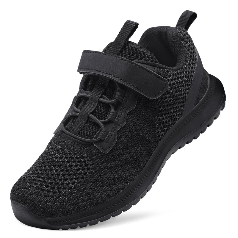 RUNSIDE Kids Shoes, Boys Girls Sneakers Lightweight Athletic Walking/Running Tennis Shoes, Size 1 Big Kid, Black - Image 1