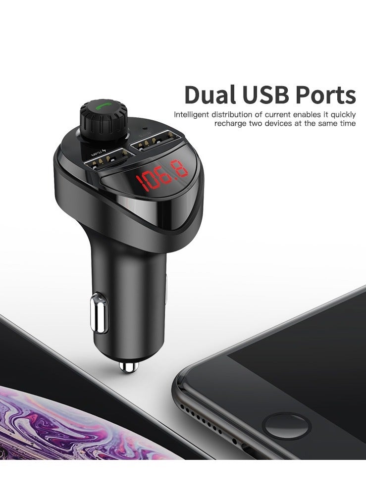 ELTRAZONE B16 2.4A Dual USB Charger Car Bluetooth Transmitter(Black) - Image 3