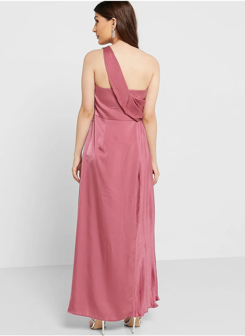 Chi Chi London Petite One Shoulder Front Slit Dress