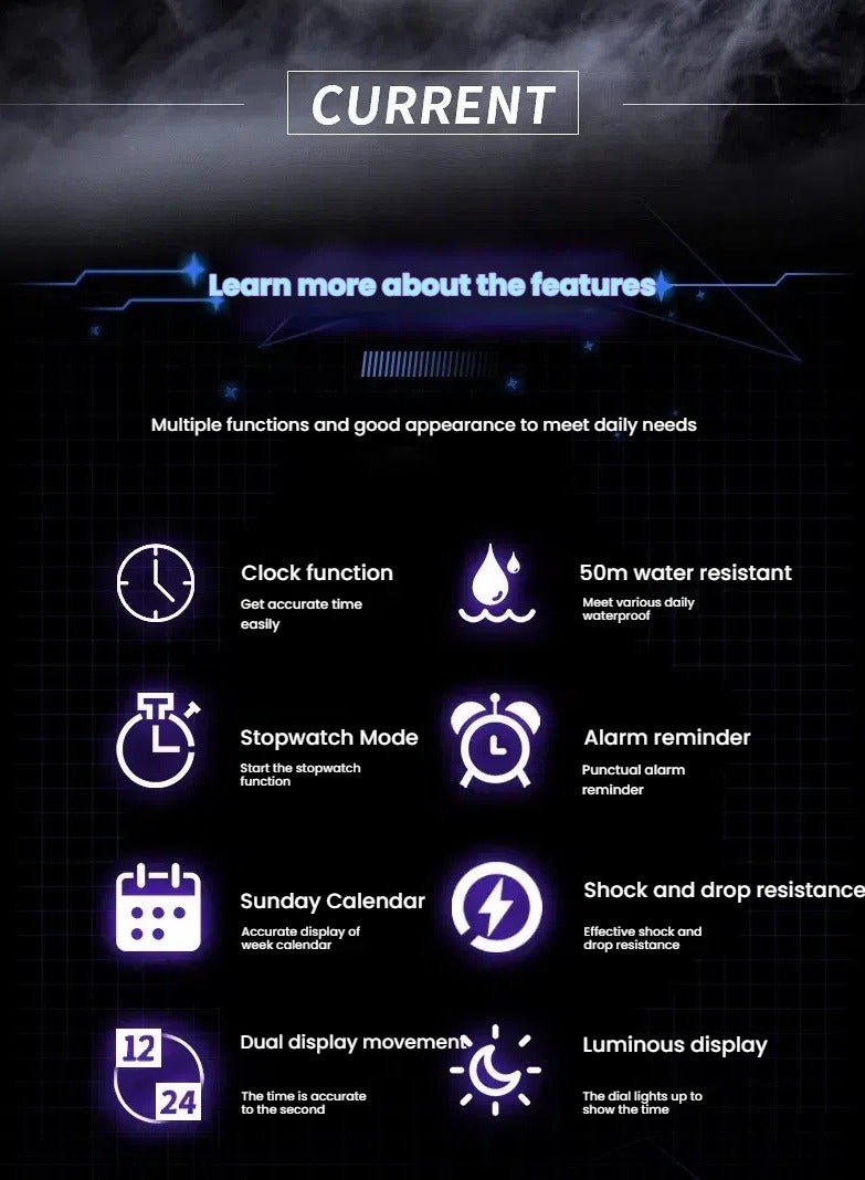 ساندا ساعة رياضية للرجال، مؤقت رقمي مقاوم للماء مع إنذار وشاشة، كوارتز، تناظري، إلكتروني. ريد-56مم - Image 4