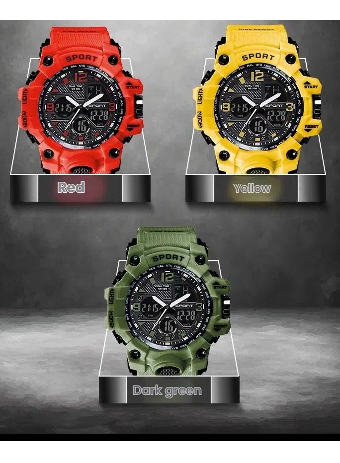 ساندا ساعة رياضية للرجال، مؤقت رقمي مقاوم للماء مع إنذار وشاشة، كوارتز، تناظري، إلكتروني. ريد-56مم - Image 5