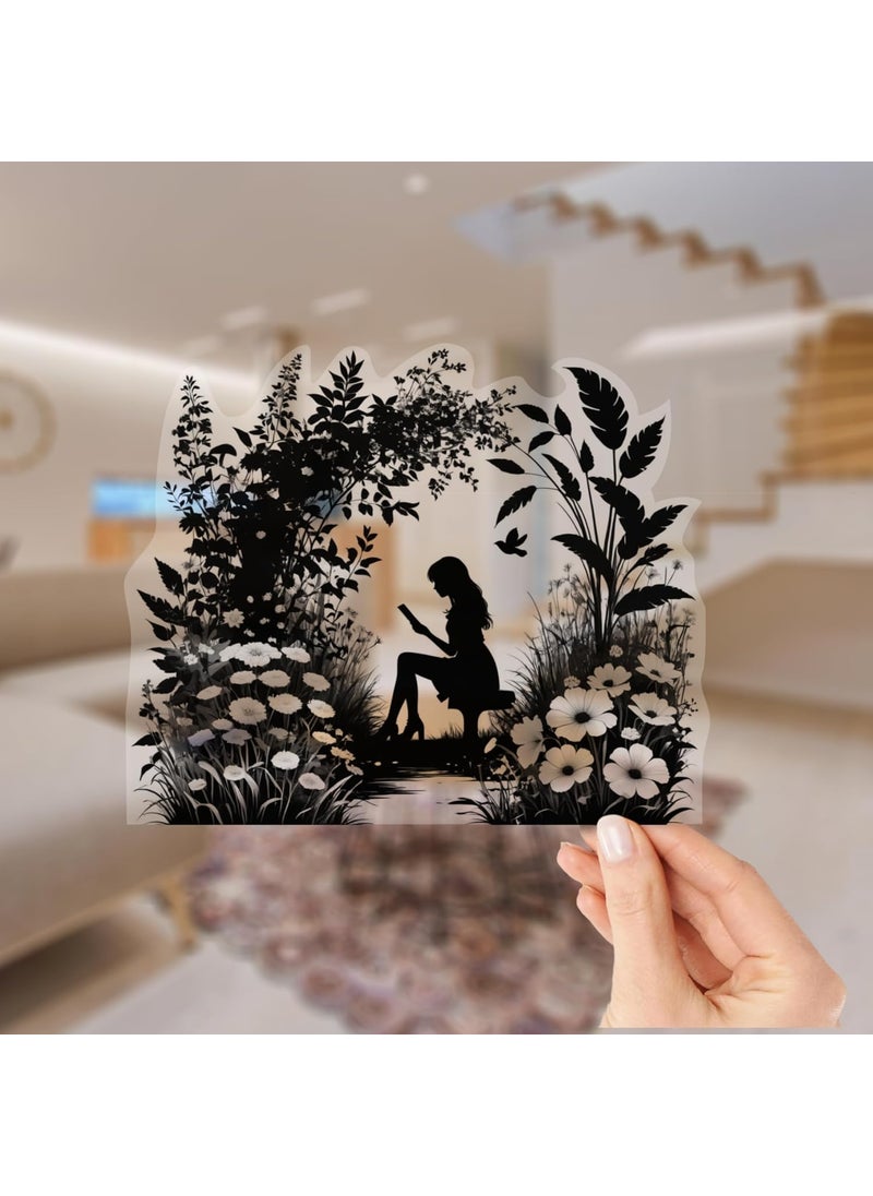 Generic Silhouette Flower Girl Theme Self Adhesive PVC Switch Panel Stickers Pack of 8 Black Wall Stickers  - Image 3