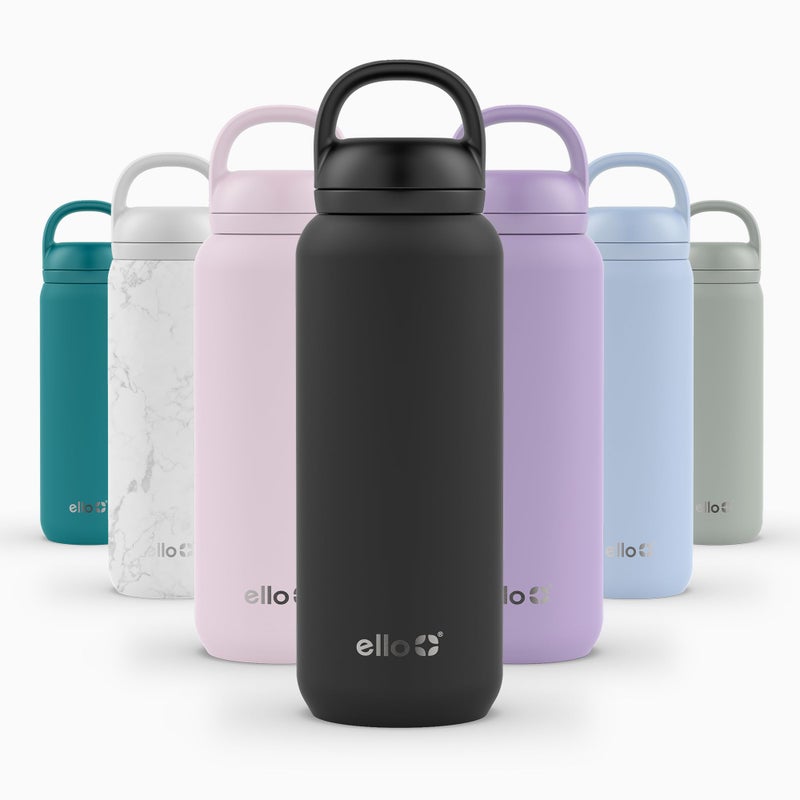 Ello Cooper Twist 32oz Stainless Steel Water Bottle with Chug Lid  Leak Proof  Double Walled and Vacuum Insulated  Built in Carry Loop  Dishwasher Safe  Black