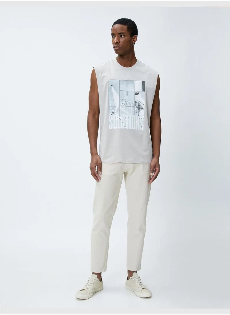 KOTON Slogan Printed Tanktop Crew Neck Sleeveless Cotton