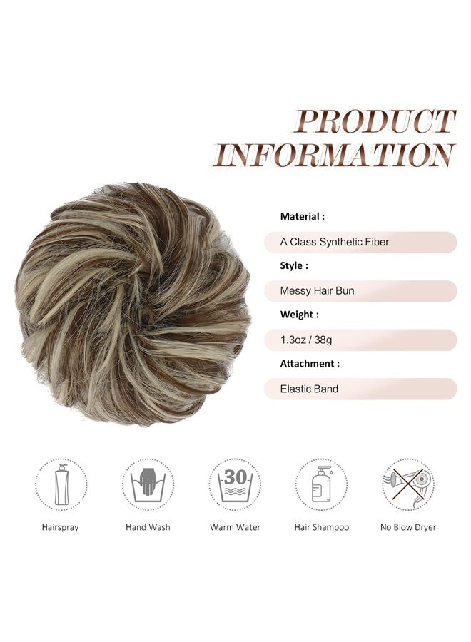 FESHFEN Messy Bun Hair Piece Hair Bun Scrunchies Synthetic Wavy Chignon Ponytail Hair Extensions Thick Updo Hairpieces for Women Girls 1PCS, Brown & Bleach Blonde - Image 5