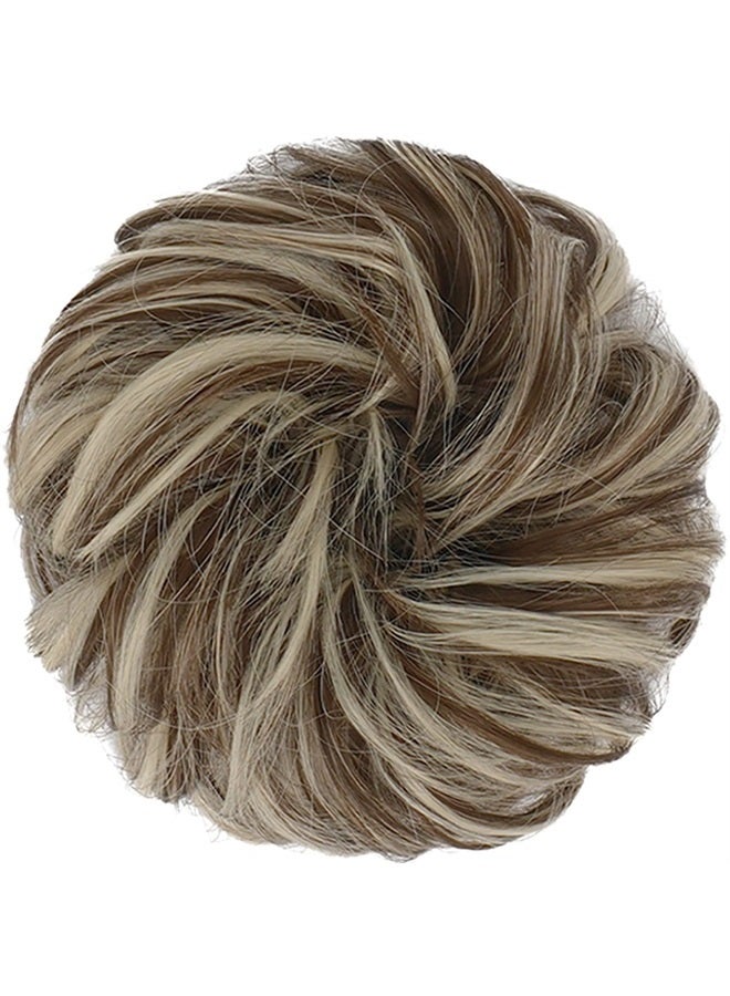 FESHFEN Messy Bun Hair Piece Hair Bun Scrunchies Synthetic Wavy Chignon Ponytail Hair Extensions Thick Updo Hairpieces for Women Girls 1PCS, Brown & Bleach Blonde - Image 2
