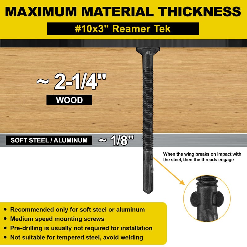 FMhotu #10 x 3 Trailer Deck Screws, Self-Tapping Sheet Wood Metal Screw, 124Pcs T25 Star Bits Reamer Tek Screws for Trailers, for Attaching Wood to Steel(Black) - Image 2
