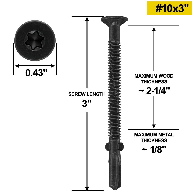 FMhotu #10 x 3 Trailer Deck Screws, Self-Tapping Sheet Wood Metal Screw, 124Pcs T25 Star Bits Reamer Tek Screws for Trailers, for Attaching Wood to Steel(Black) - Image 3