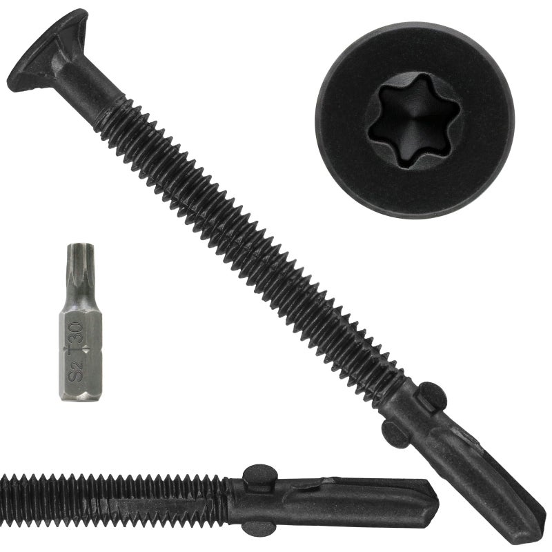 FMhotu #10 x 3 Trailer Deck Screws, Self-Tapping Sheet Wood Metal Screw, 124Pcs T25 Star Bits Reamer Tek Screws for Trailers, for Attaching Wood to Steel(Black) - Image 1