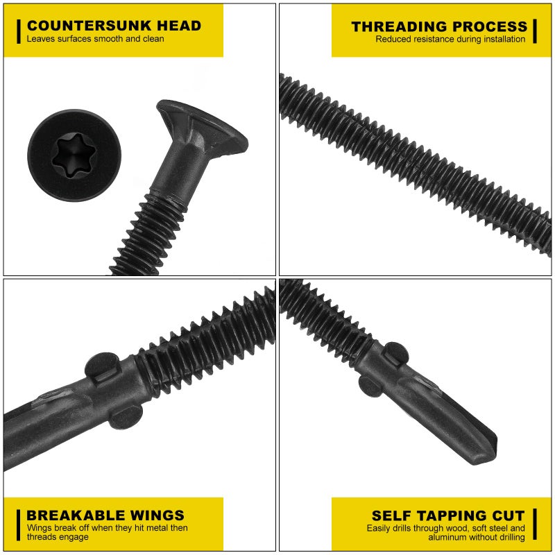 FMhotu #10 x 3 Trailer Deck Screws, Self-Tapping Sheet Wood Metal Screw, 124Pcs T25 Star Bits Reamer Tek Screws for Trailers, for Attaching Wood to Steel(Black) - Image 4