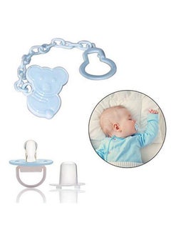 Safe-O-Kid Animal Design Silicone Pacifier Soother With Holder Chain And Clip Blue Bear  - Image 1