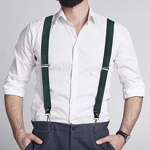 Vauhse Suspenders for Men, Adjustable Suspenders with Elastic Straps Y-Back Construction Heavy Duty for Work (pitch green) - Image 5