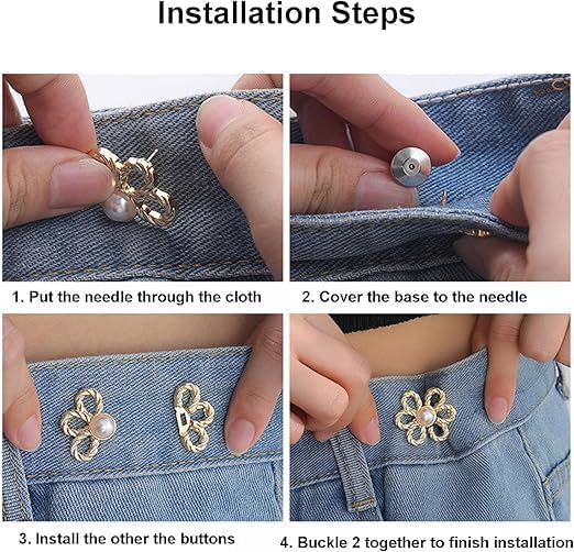 XELYTON Pant Waist Tightener, Adjustable Waist Button Set, Extra Button for Jeans to Make Tighter, Instant Jeans Button Pins for Pants Jeans Skirts (Silver, Pack of 1) - Image 2