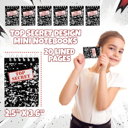Bedwina Top Secret Mini Notebooks for Kids Party Favors - (Pack of 24) Spiral Small Notebook Pads for Murder Mystery Party Decor, Secret Agent Spy or Crime Detective Themed Parties, Goody Bag Notepads - Image 3