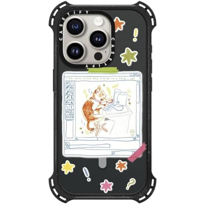 Casetify Bounce iPhone 15 Pro Case 【6X Military Grade Drop Tested / 21.3ft Drop Protection/Compatible with Magsafe】 - Hardworking Cat - Triple Black - Image 1