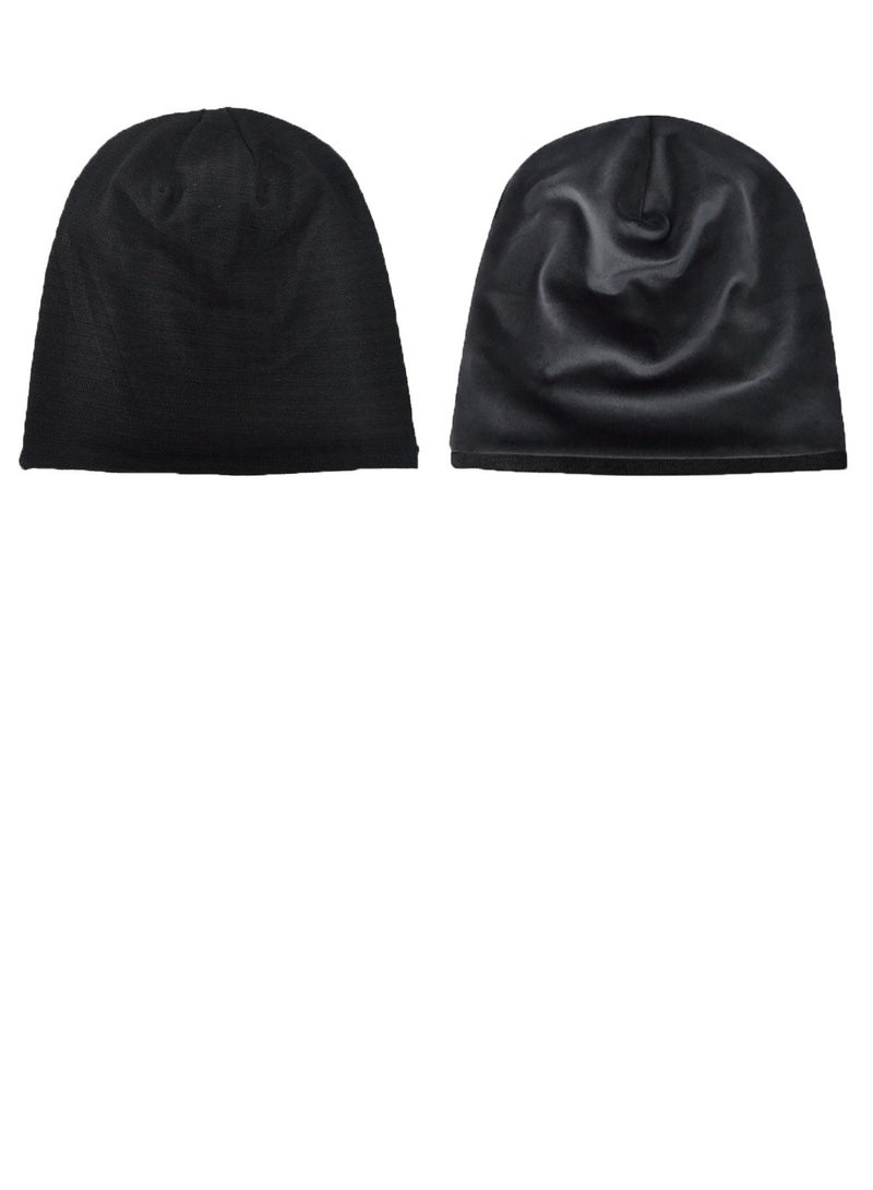 Loquat Infinity Scarf Headwear Cap Solid Color Bilayer Beanie Hat Thickened Plush Black 