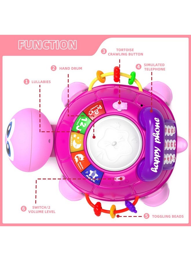 Hanayo Baby Musical Turtle Crawling Baby Girl Toys For 6-18 Months，Infant Early Learning Educational Toy，Baby Girl Gift Essentials For Newborn 7 8 9 11+ Months 1-2 Year Old(Pink) - Image 2