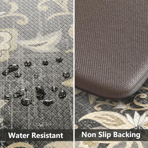LEEVAN Anti Fatigue Mats for Kitchen Floor 2 Piece,Cushioned Memory Foam Black Kitchen Mats for Floor,Comfort Floral Boho Non Slip Kitchen Floor Mat for Sink,Laundry,Office(17''x29''+17''x47'') - Image 3