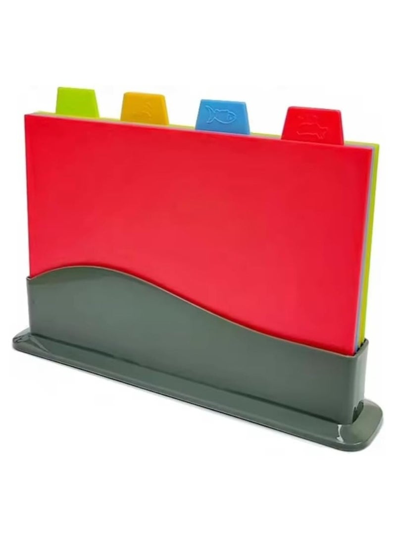 Zimtal 4 pcs Chopping Board Set BPA Free Plastic Cutting Boards for Kitchen Colored Mats With Food Icons Non Slip Cutting Mats for Meat and Vegetables Dishwasher Safe. - Image 5