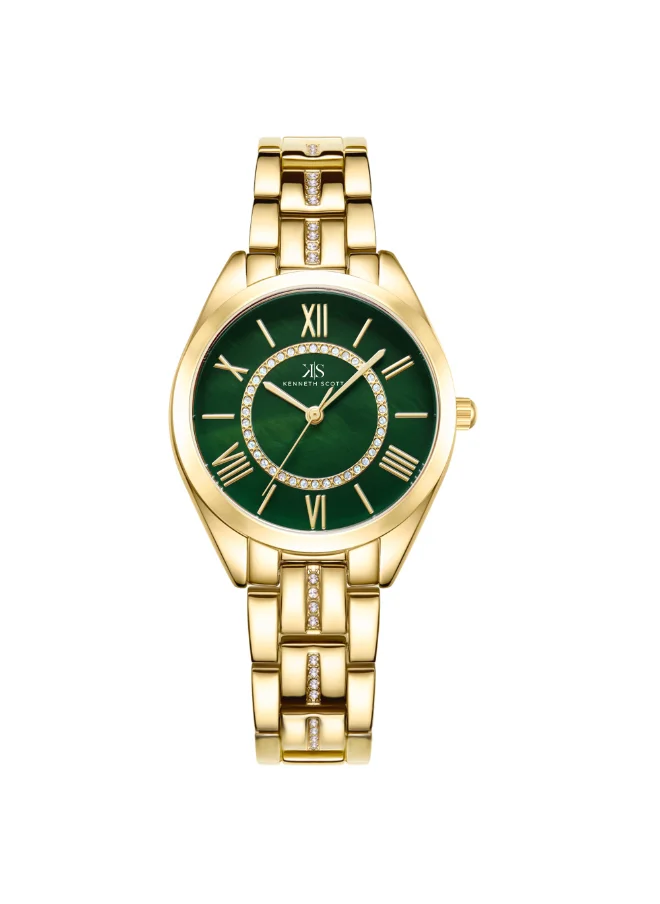 كينيث سكوت Kenneth Scott Women's PC21 Movement Watch, Analog Display and Alloy Strap - K23510-GBGH, Gold