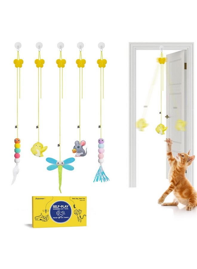 Potaroma Interactive Cat Feather Toys 5 Pcs, Cat Teaser Retractable Hanging Indoor Kitten Play Chase Exercise, Mental Physical Stimulation for All Breeds and Species - Image 1